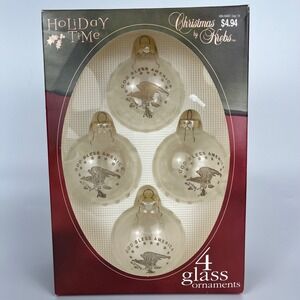 Holiday‎ Time Christmas by Krebs 4 Glass Ornaments God Bless America Eagle Set